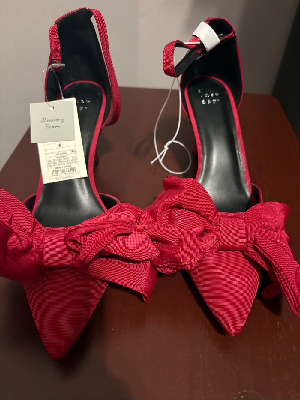 a new day Red Pointed-Toe Bow Ankle-Strap Heels